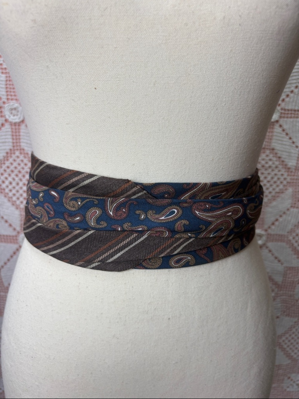 Upcycled Wool & Silk Tie Belt – Paisley Wrap Belt